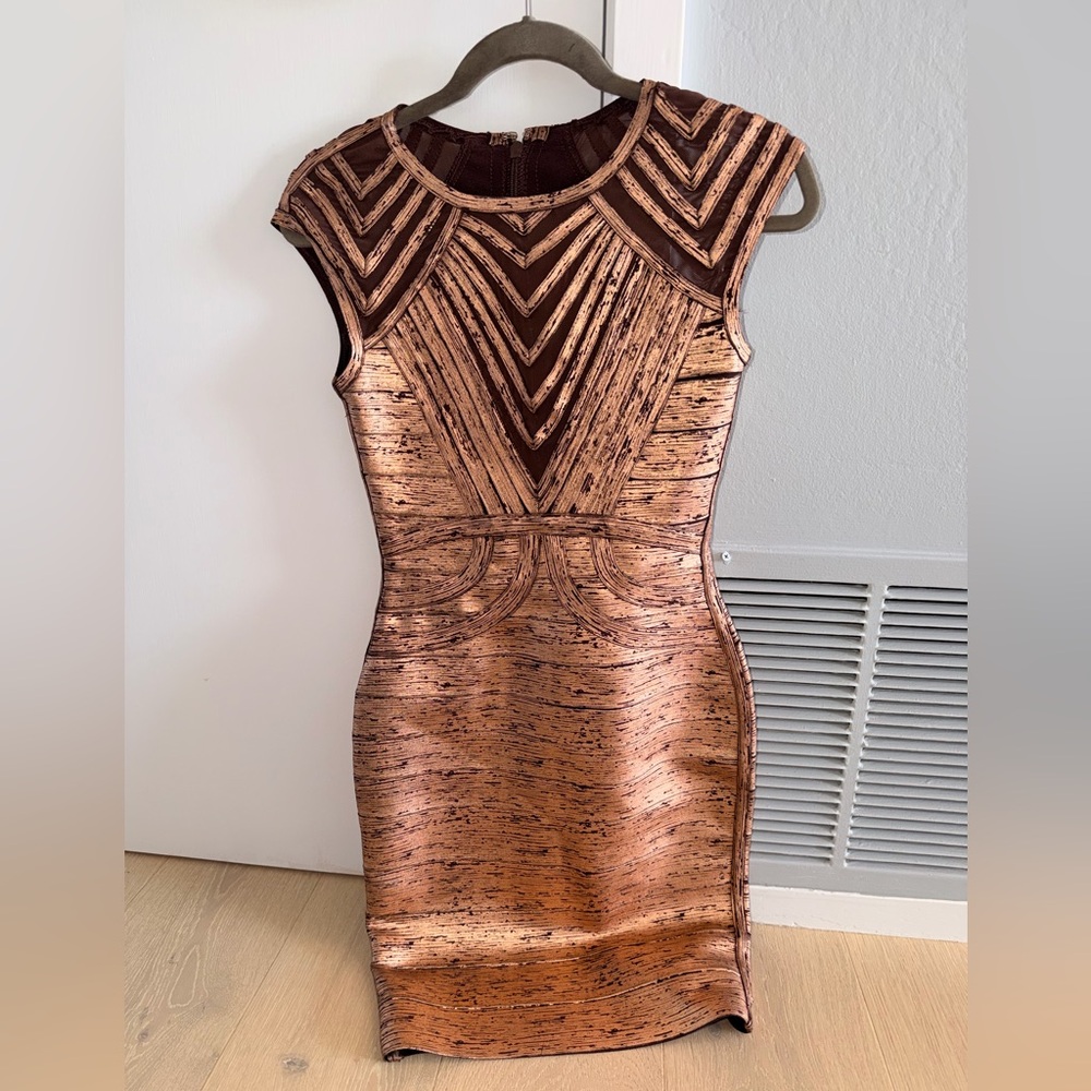 Bronze bandage mini dress